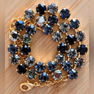 Dark Gray and Black Premium Crystal In Classic 14K Gold Plated Formal Necklace